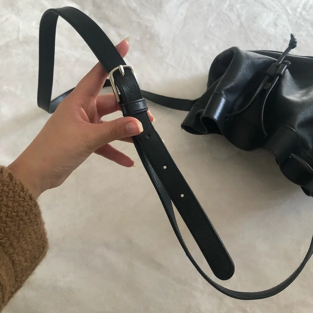 GOLD PFEIL/ black leather drawstring bucket bag - Picture 5 of 11